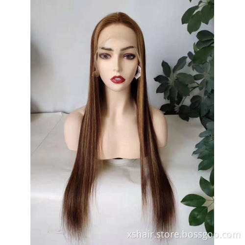 Wholesale Highlight 1B Honey Brown Color Straight Bob Headband Short Wig Human Hair Lace Front